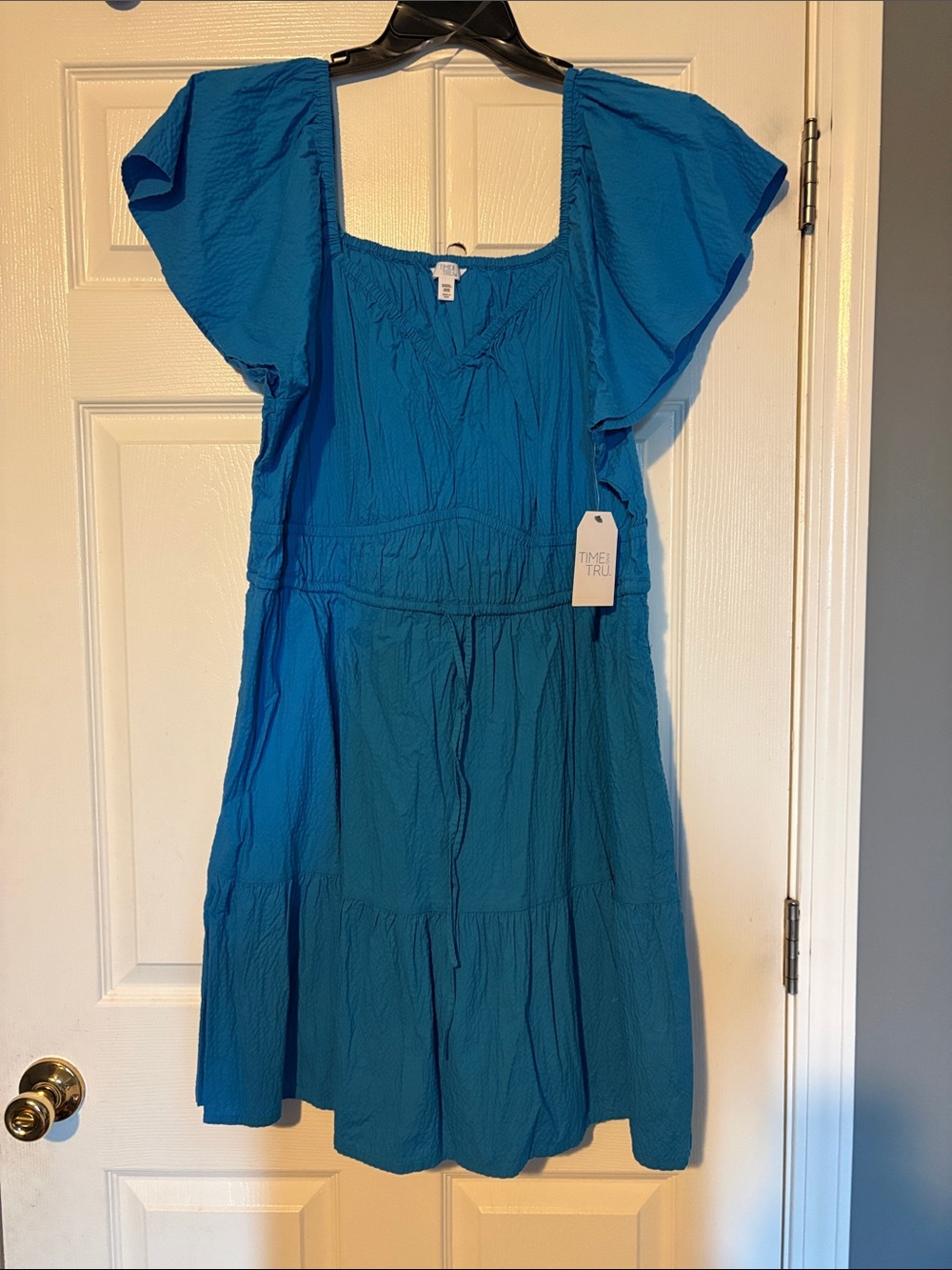 Time and Tru Vibrant Blue V-Neck Elastic Waist Dress
